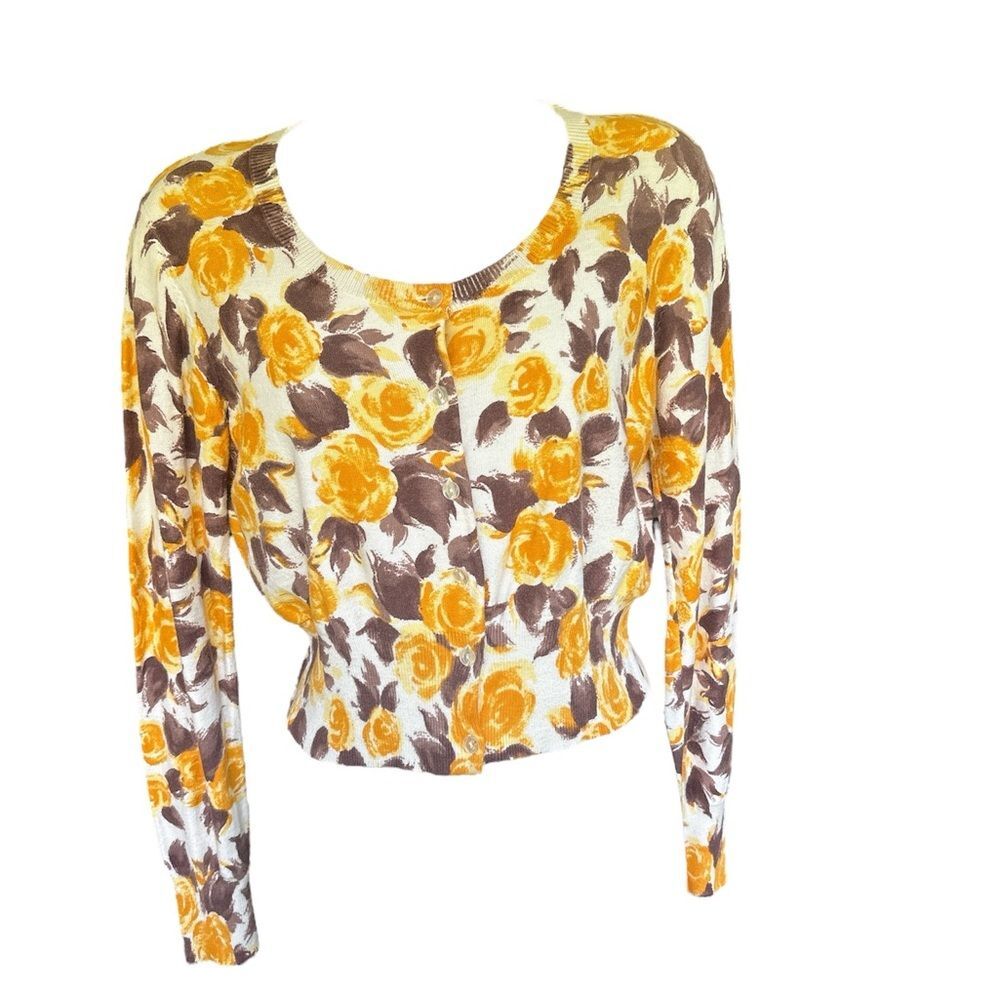 RARE dELiA*s Jolene Watercolor Yellow Brown Roses Cardigan - Sookie Stackhouse - Picture 2 of 9